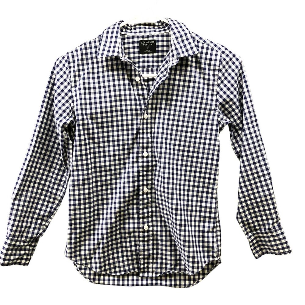 Crewcuts Ludlow Shirt Boys Size 10 Long Sleeve Blue White Gingham Check